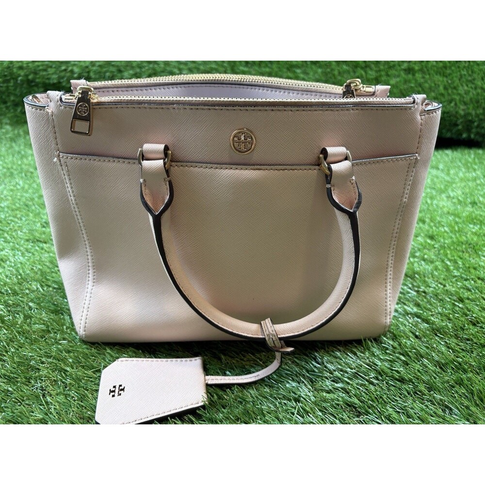 Tory Burch Robinson Small Double Zip Tote Pale Apricot /Gold